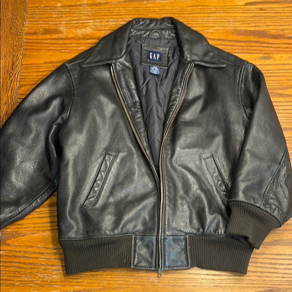 GAP Black Bomber Jacket with Ribbed Cuffs and Waistband